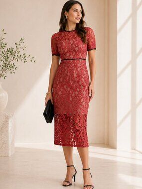 Alexis NWT Remi Lace Midi Dress Red Cutout Back Cocktail Wedding Guest